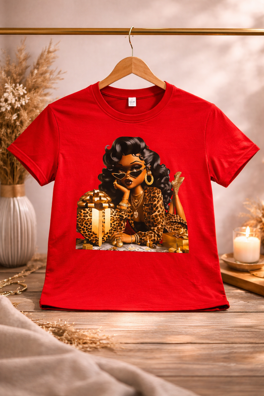 T-Shirt Rouge Femme Design Glamour – Mode Afro Chic & Girl Boss